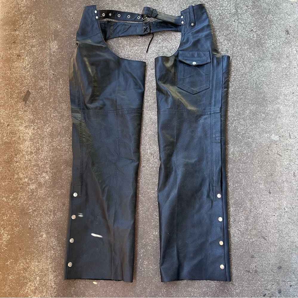 Genuine Leather Black Motorcycle Biker Chaps